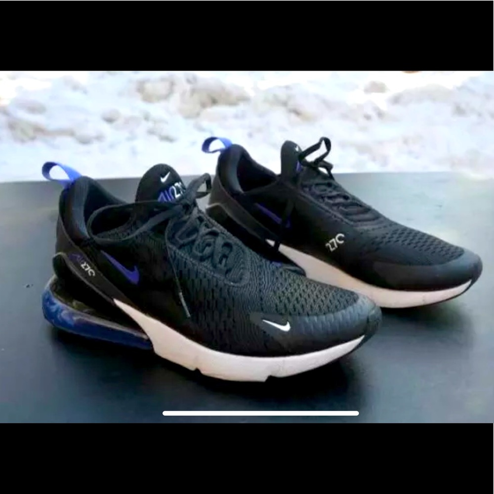 Size 10.5 Nike Air Max 270 black, violet & white. Used, comes in original box!